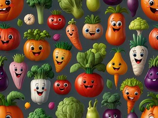 set of funny cartoon vegetables