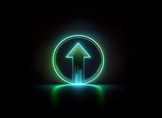 A neon green arrow pointing upward inside a glowing blue circle on a black background.
