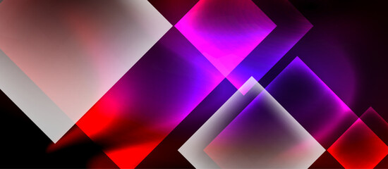 Glass squares with neon shiny light abstract background