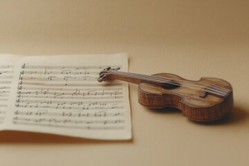 Fototapeta premium sheet music or small musical instrument on a beige background