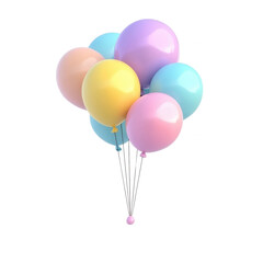 A bunch of pastel-colored balloons tied together with a string, isolated on transparent or white background