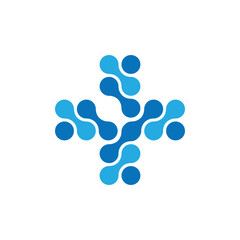 This is a modern design of medical health logo that depicts a health cross consisting of connected transistors in blue