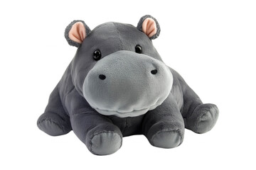 Fototapeta premium A cute, gray plush hippopotamus with large eyes and a friendly smile, isolated on transparent or white background