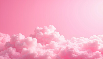 Fototapeta premium Pink fluffy clouds against soft gradient sky background