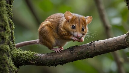 Fototapeta premium Climbing Star: The Hazel Dormouse’s Journey Through the Leaves