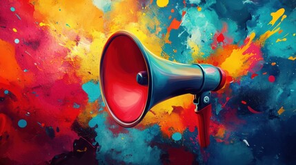 Colorful background and megaphone to make your marketing and advertising campaigns stand out. The color palette will catch the audience's eye, and the megaphone conveys key information.