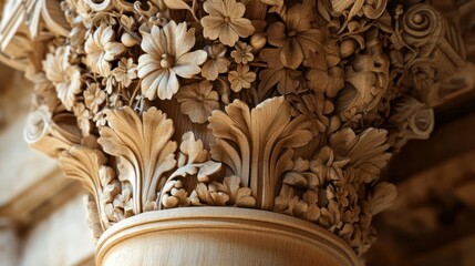 Corinthian order column capital showing intricate floral relief carving