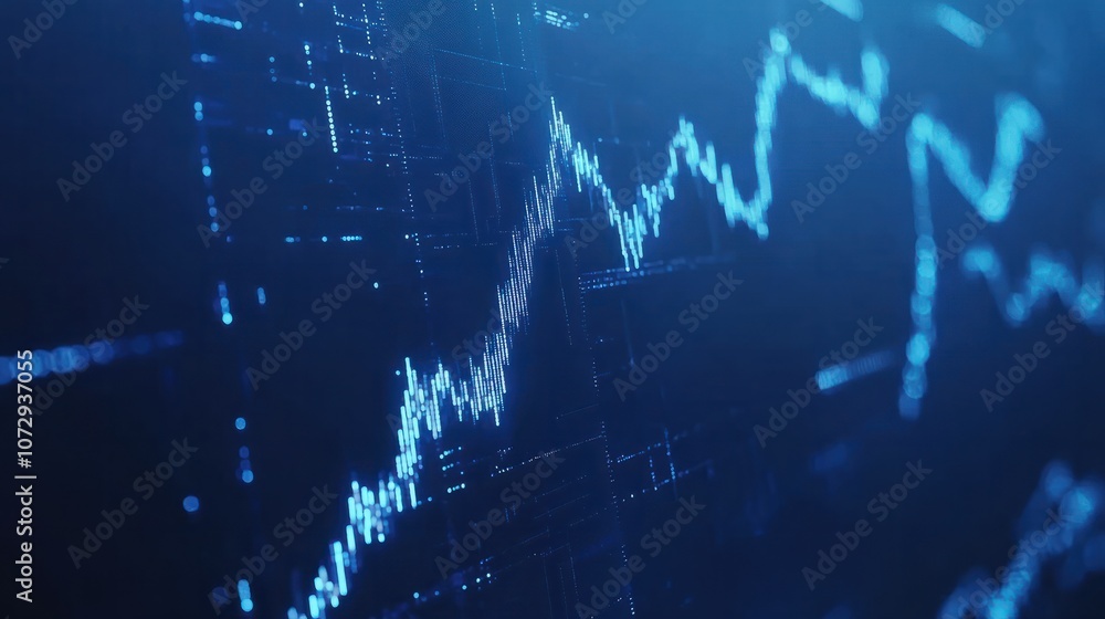 Poster digital stock market graph on a blue background, illuminated dots and lines forming a concept of ana