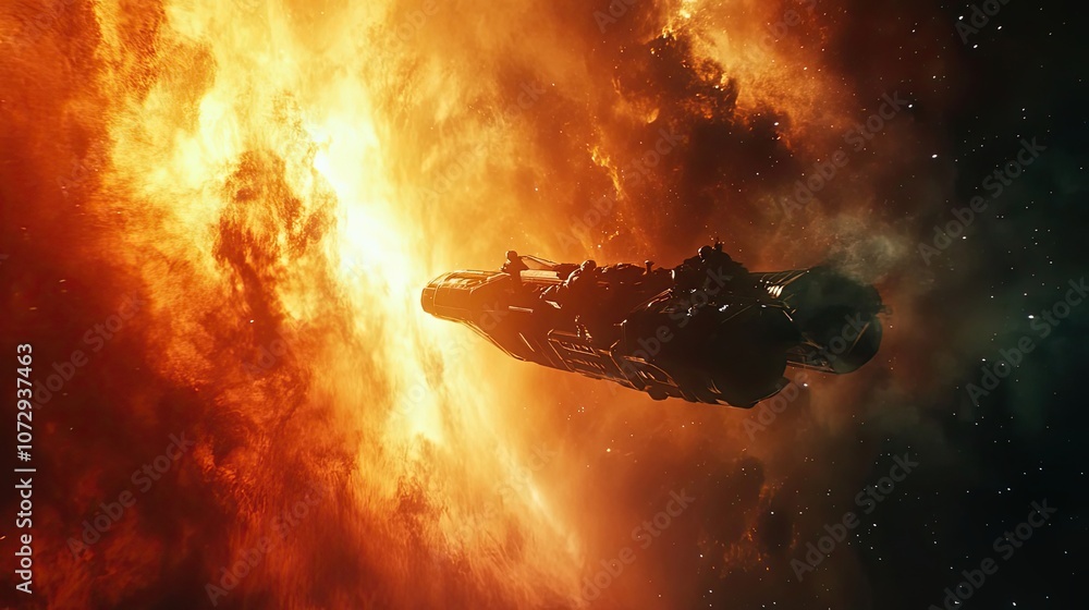 Canvas Prints a spaceship flying through a fiery nebula