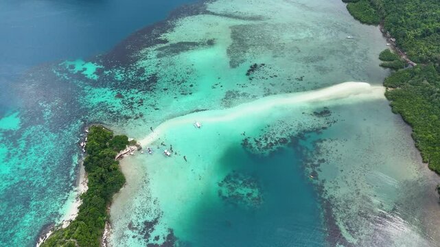 Aerial top down shot of snake island in the palawan. El Nido drone shot 