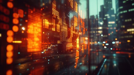 Fototapeta premium Dynamic stock market graph displaying financial trends and growth, showcasing data visualization in a modern urban setting.