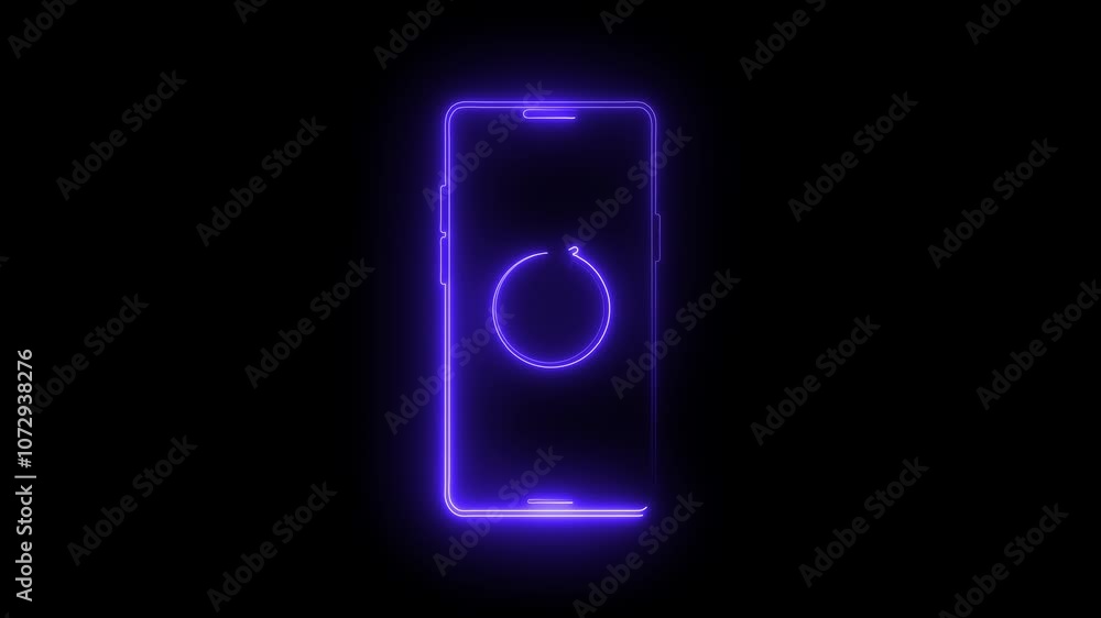 Poster neon glowing mobile phone rotate icon animation. device rotation symbol . turn your device. flip the