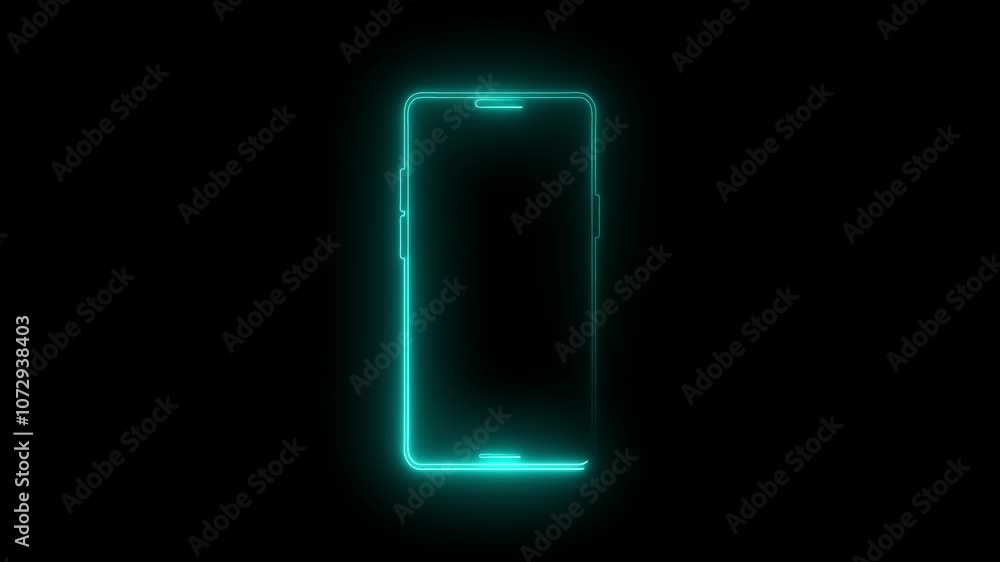 Aufkleber glowing neon line smartphone, mobile phone icon. neon rectangle type mobile frame animation. neon gl