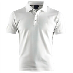 Classic white polo shirt with a collar, isolated on a clean white background, front view, suitable for professional apparel