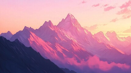 Sunrise over a mountain range - Lush mountains with soft morning light casting warm colors