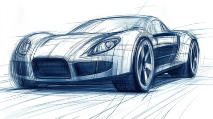 Precision-engineered car technical drawing front perspective intricate components precise linework sleek illustration emphasizing mechanical details