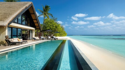 Fototapeta premium Tranquil Beach Villa with Infinity Pool and Sea View
