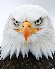 Naklejka premium Majestic Bald Eagle Portrait with Intense Gaze Displaying Powerful Features and Incredibly Detailed Feather Structure Against a Soft Background