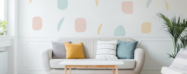Cozy living room with modern decor and colors.