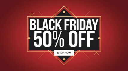 Minimalist Black Friday Sale Design with Bold 50% OFF Text on a Vibrant Background, Clean and Eye-Catching Layout