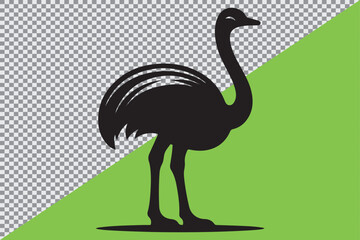 A black silhouette of an ostrich standing in profile