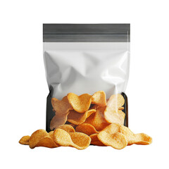A pile of crispy potato chips in a box and bag, with a crunchy and salty appearance