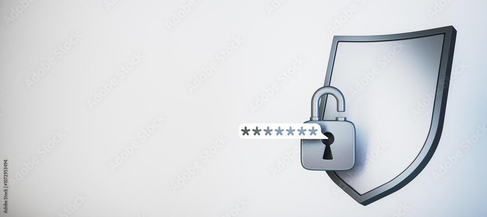 Aufkleber digital lock and shield icon representing cybersecurity with password protection on light background
