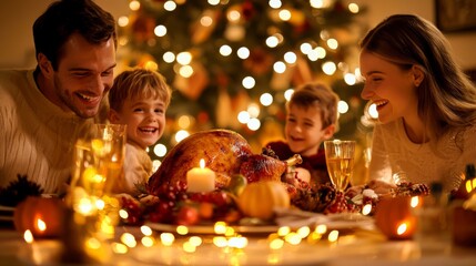 Happy Family Celebrating Thanksgiving Dinner Together.