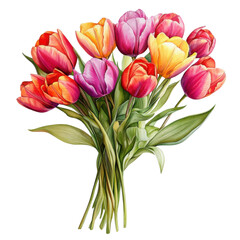 Fototapeta premium A vibrant bouquet of colorful tulips showcasing shades of pink, yellow, and orange, perfect for spring decor or a cheerful gift.