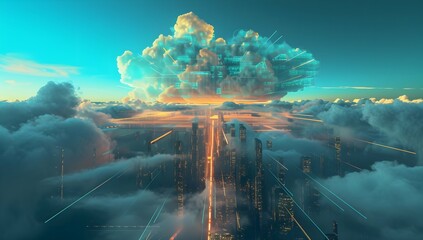 Cloud computing technology and online data storage for business network concept. Computer connects to internet server service for cloud data transfer presented service, backup .