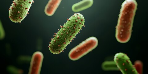 Fototapeta premium Description:** A microscopic view of bacteria, showcasing various shapes and textures against a dark background.