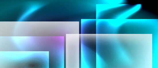 Obraz premium Glass squares with neon shiny light abstract background