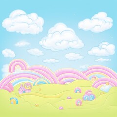 Fototapeta premium Colorful landscape with rainbows and clouds.