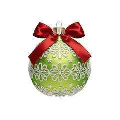 Green Christmas Bauble with Red Bow and Lace Pattern