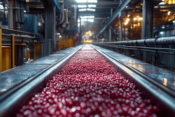 Bright indoor industrial harvesting conveyor facility