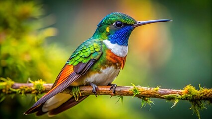 Fototapeta premium Whitenecked Jacobin hummingbird, a slow-motion ballet on a branch.