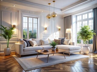 Fototapeta premium White Living Room Sofa Mockup, 3D Rendering, Food Photography Style