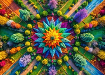 Abstract Kaleidoscope of Colors: A Drone's Eye View of Joyful Chaos in Nature's Palette, Capturing the Vibrant Harmony of Colorful Landscapes from Above