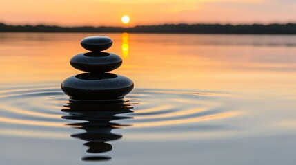 Serene Stones at Sunset over Calm Water