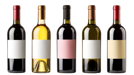 Various wine bottles with blank labels, isolated