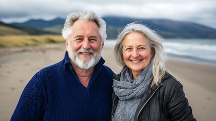 Couple enjoys a joyful day at the beach amidst stunning natural scenery