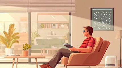 Man Relaxing in an Armchair by a Window with a Book