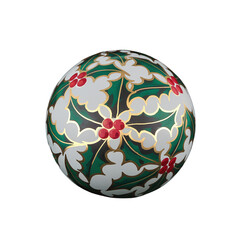 Classic White Christmas Ornament with Holly and Berry Design