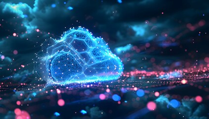 Obraz premium Cloud computing technology and online data storage for business network concept. Computer connects to internet server service for cloud data transfer presented service, backup .