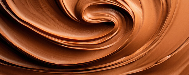 A close-up of creamy, swirled chocolate spread showcasing rich, smooth texture and glossy finish.