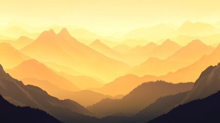Obraz premium A panoramic view of a mountain range at sunset, with golden light illuminating the peaks and valleys.