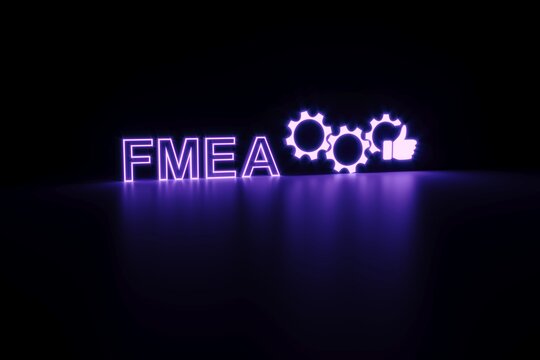 FMEA neon concept self illumination background 3D illustration