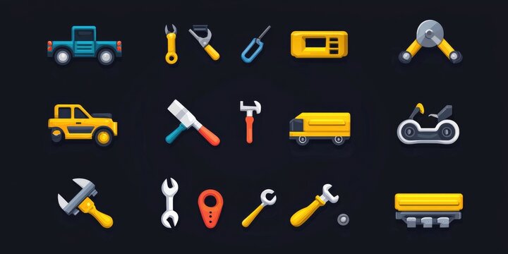 Set of repair icons showcasing different tools and equipment used in various repair services.