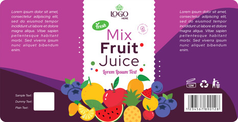 Mix Fruit Juice Label Design Template with Drink label Fresh Fruit Illustration Vector Print Ready with Mockup