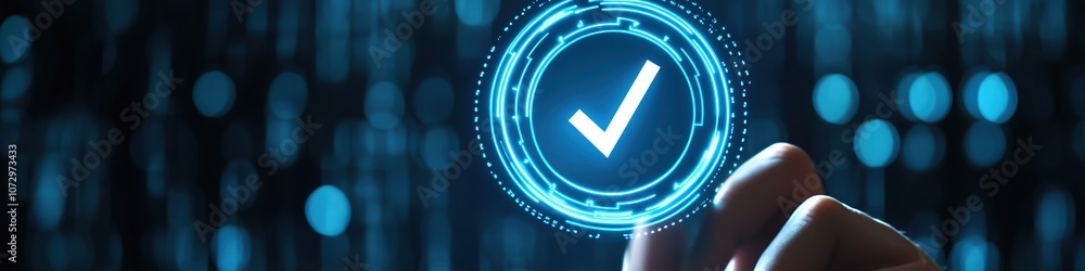 Poster futuristic touch screen interface with check mark